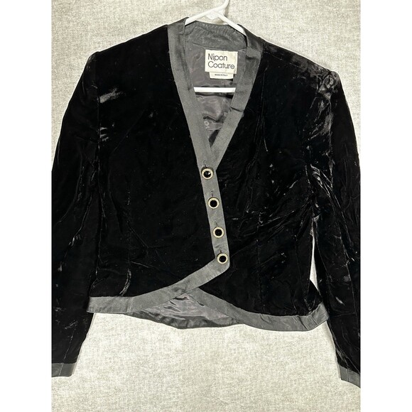 Vintage Nipon Coature 2 Piece Midi Skirt Suit Black Velour 4 Button Blazer - Picture 4 of 15